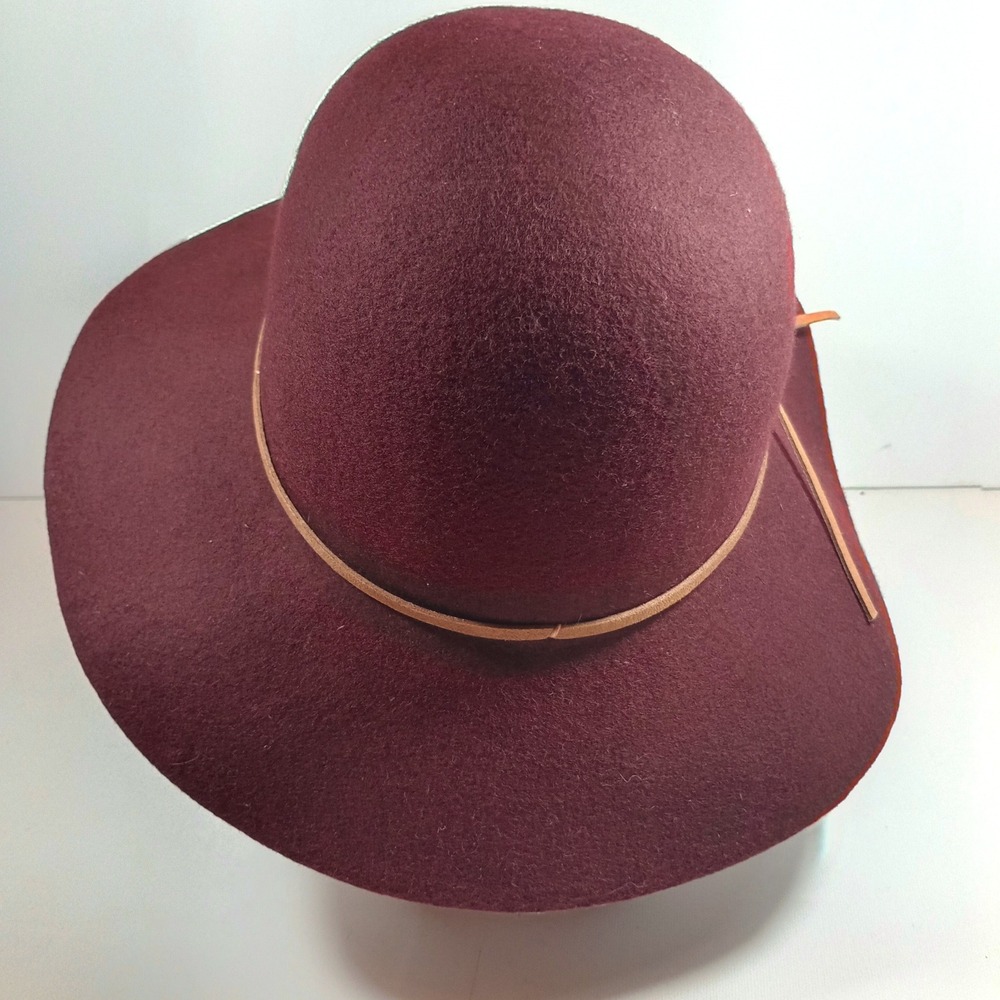 Burgundy Wool Wide Brim Floppy Hat One Size Felt Fedora Boho Chic Excellent - Picture 4 of 6